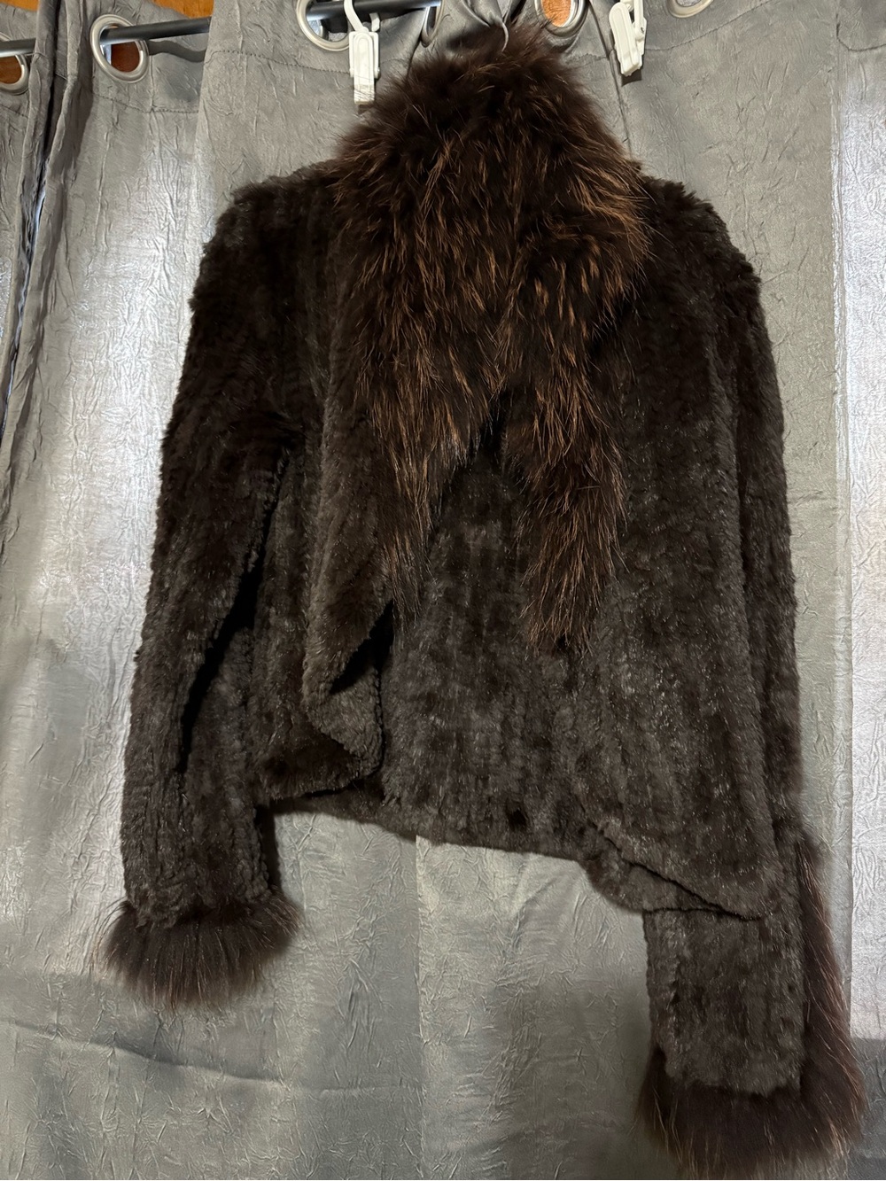 Dark Brown 100% Fur Cropped Jacket with Collar